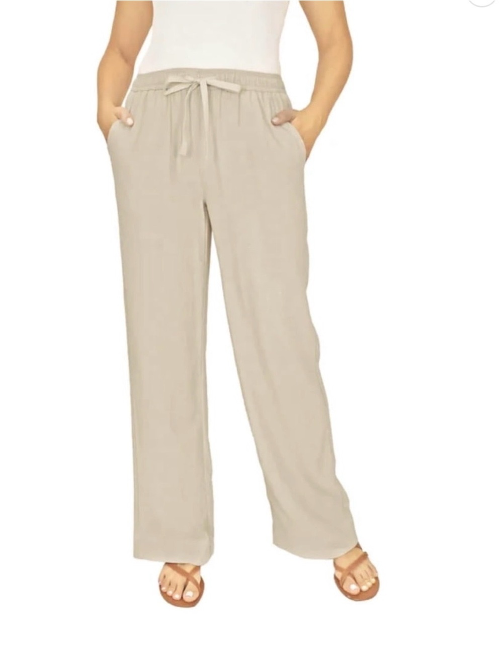 Linen Blend Wide- Leg Pants